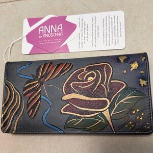 NWT..Anuschka Black and Gold Artistic Wallet